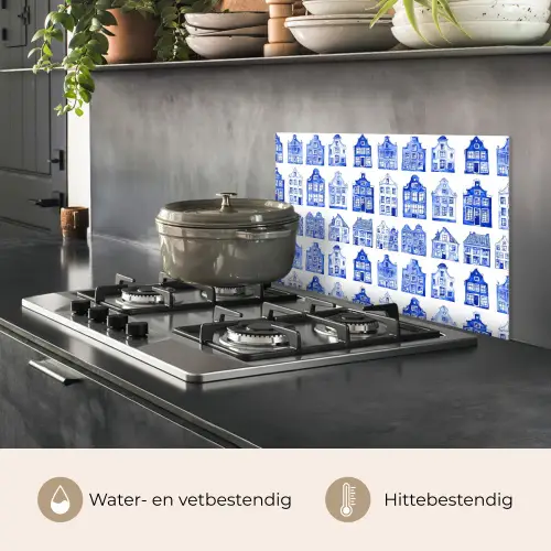 Patroon - Huizen - Blauw keuken achterwand spatscherm klein 900 -usp_NL
