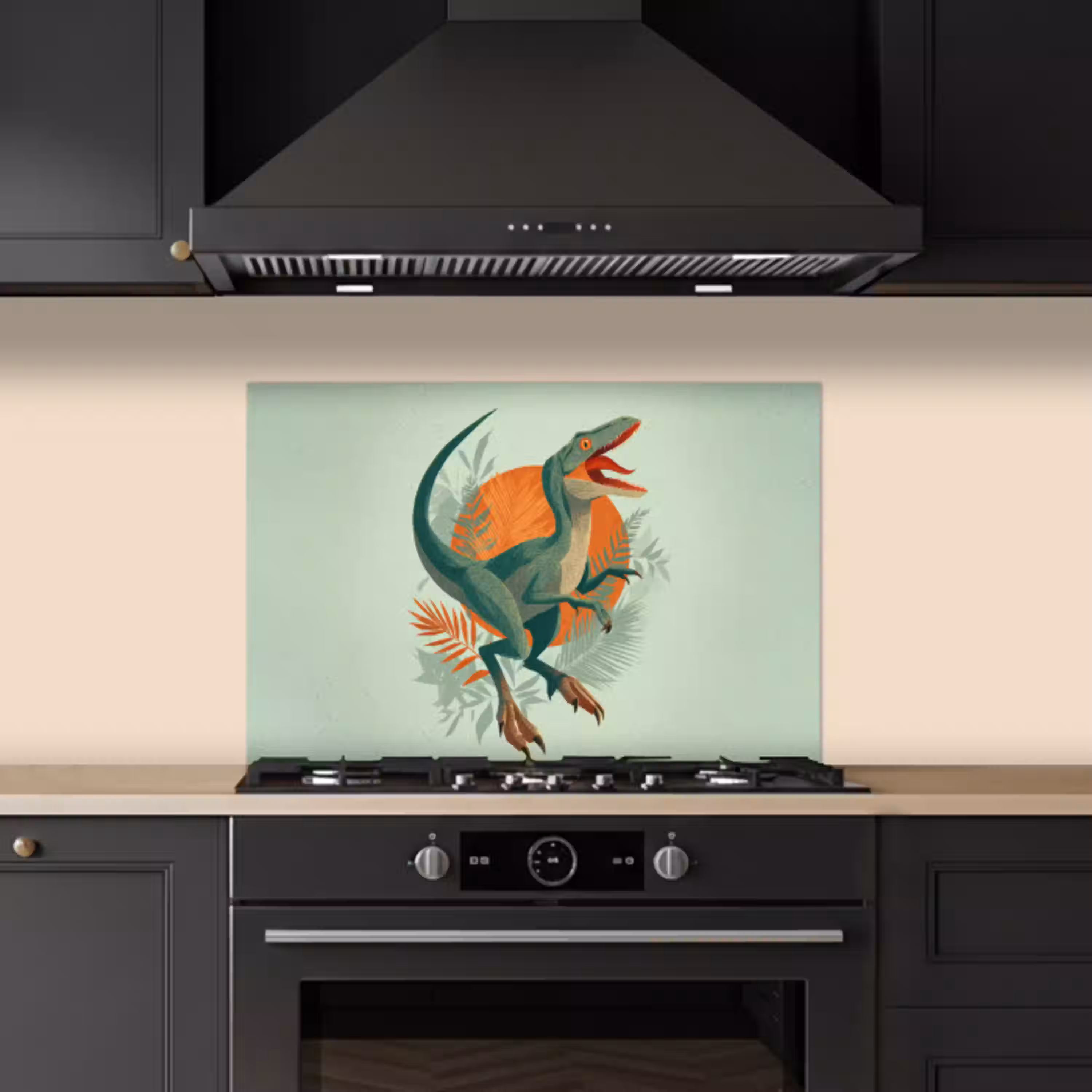 Dino - Bladeren - Grafisch - Groen keuken achterwand spatscherm klein -sfeer1