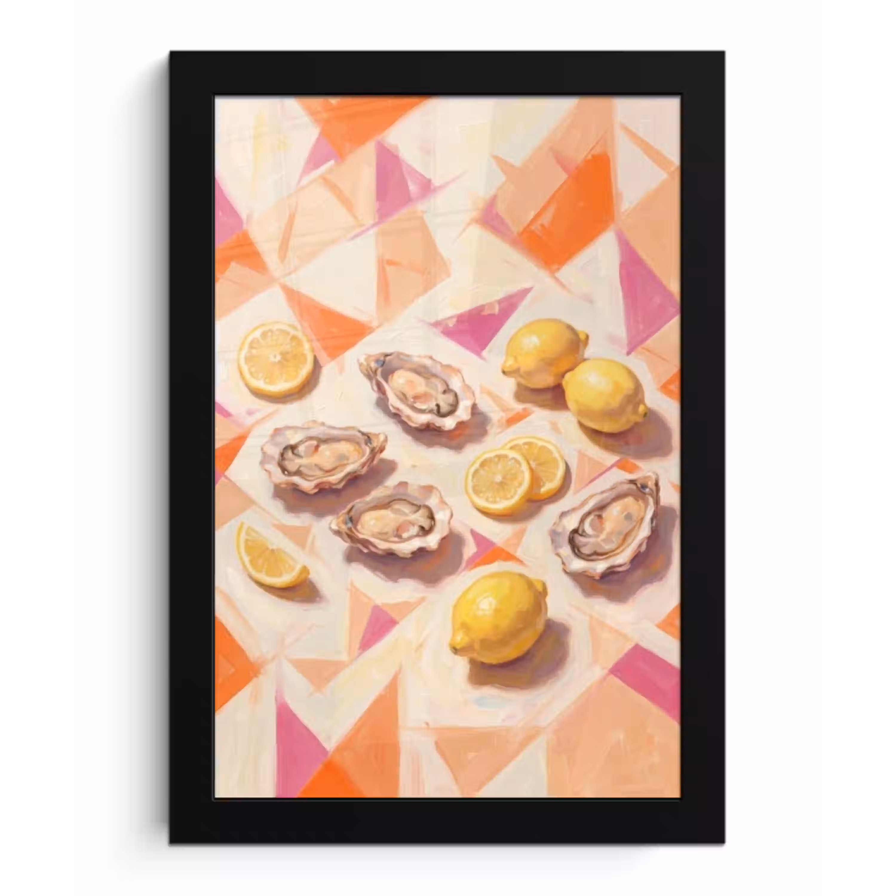 Stilleven - Citroenen - Oesters - Abstract - Oranje fotolijst zwart zonder passe partout klein -3d