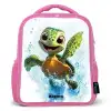 Schildpad - Water - Groen Kinderrugzak - Roze middel -3d