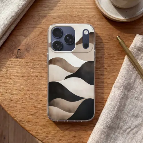 Golven - Abstract - Beige Telefoonhoesje iPhone 17 Pro klein -sfeer1
