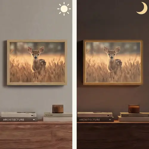 Hert - Graanveld - Bruin Light Box met batterij (Wandlamp) middel -sfeer3