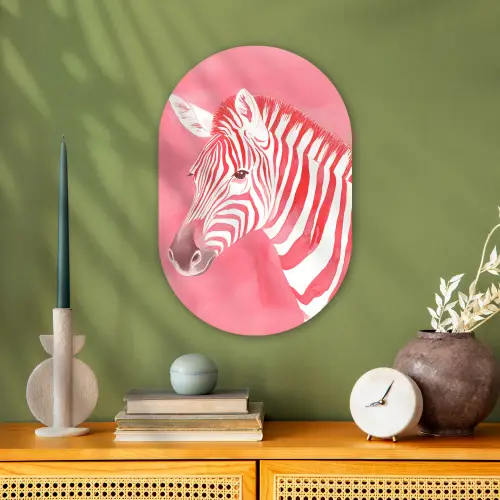 Zebra - Pink - Verf Wandcirkel Ovaal Forex klein -sfeer2