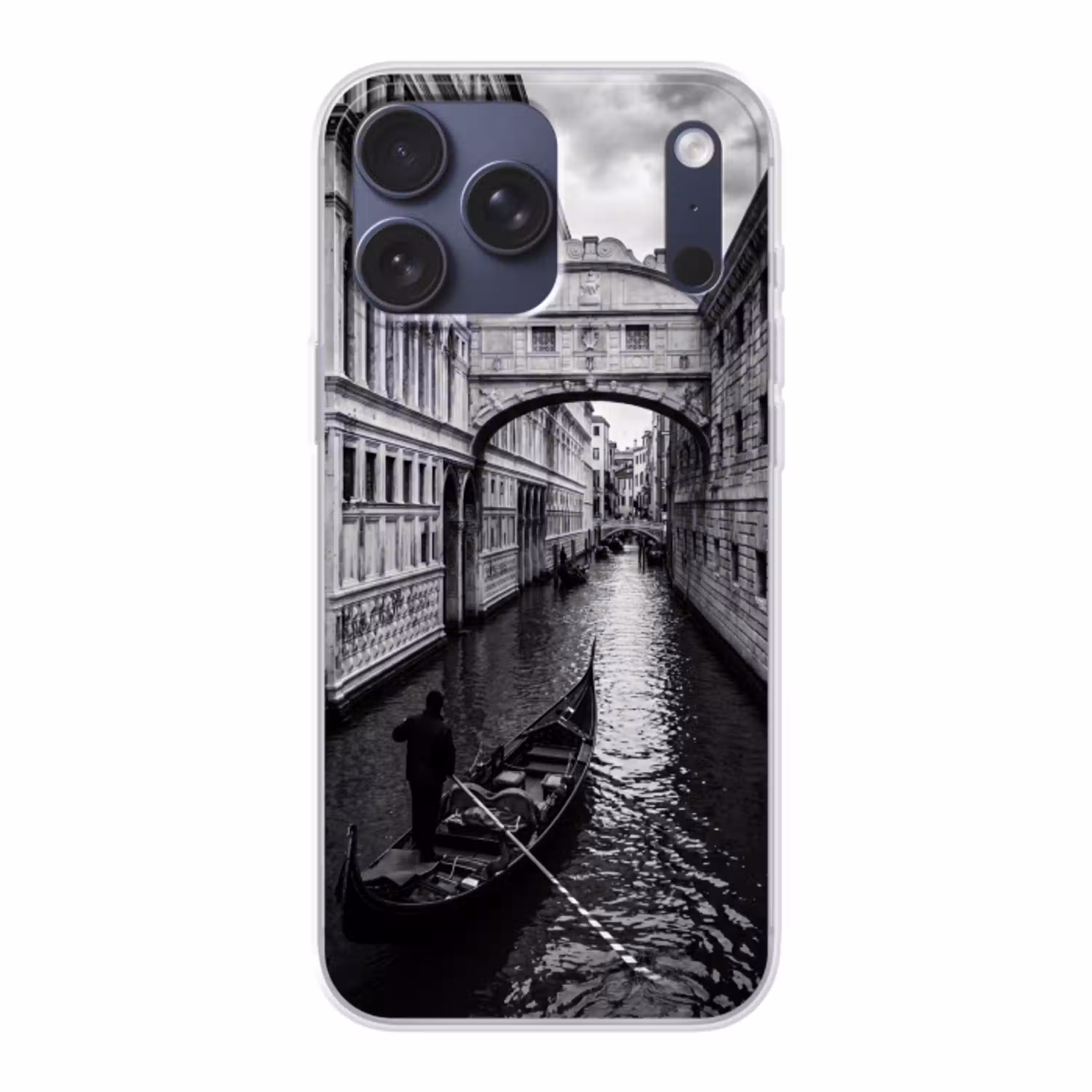 Boot - Waterweg - Stad - Zwart-wit - Architectuur Telefoonhoesje iPhone 17 Pro Max klein -3d