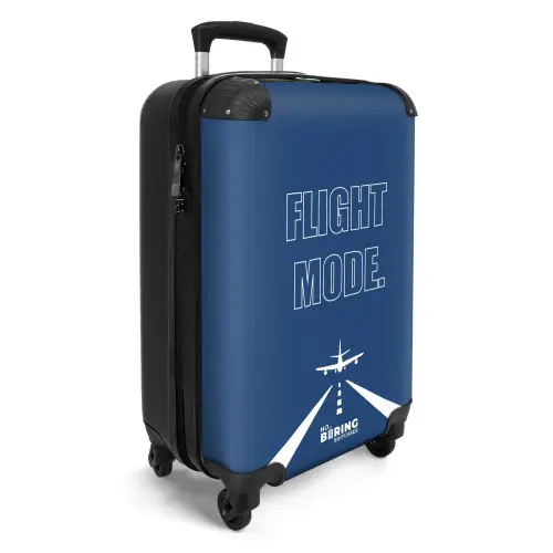 Blauwe achtergrond met vliegtuig en tekst Flight Mode NBS - Handbagage koffer - Kinderen Unisex middel -productfoto_3d