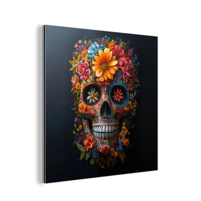 Bloemen - Kleurrijk - Schedel aluminium wit klein -3d