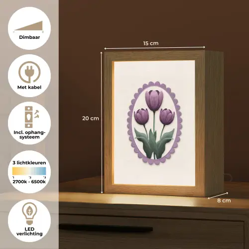 Tulpen - Paars - Lijst - Bladeren Light Box met kabel (Tafellamp) klein -USP_NL