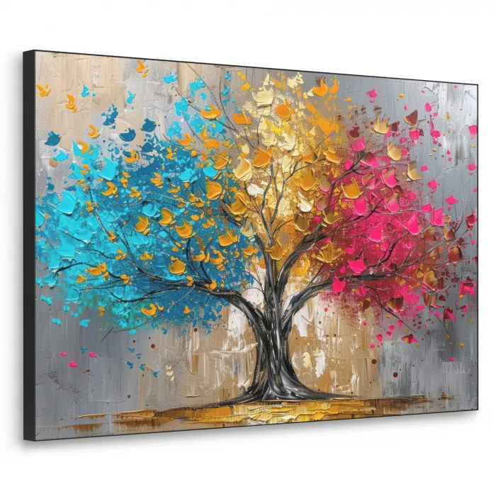 Boom - Kleurrijk - Grijs - Modern Textielframe zwart klein -3d