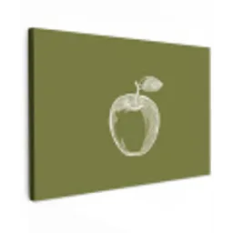 Lijntekening - Appel - Olijfgroen - Blaadje Tuinposter op houten frame 2 cm dik klein -3d