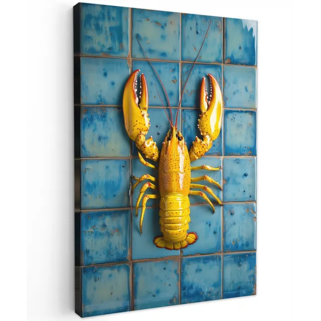 Kreeft - Geel - Blauw - Tegels canvas 2cm klein -z3d