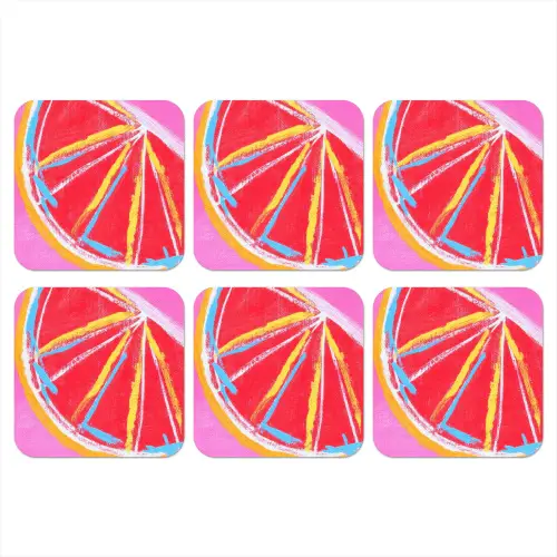 Grapefruit - Geschilderd - Roze - Strepen onderzetter kurk middel -3d