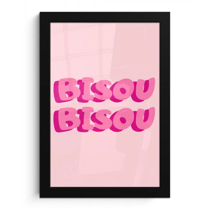 Bisou - Roze - Dikke letters fotolijst zwart zonder passe partout klein -3d