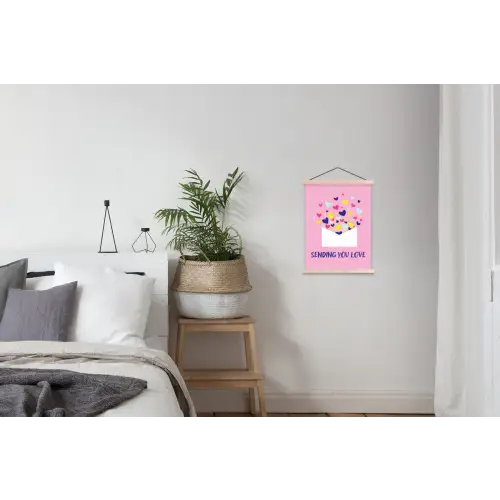 Envelop - Love - Hartjes - Valentijn textielposter latten blank klein -woonkamer