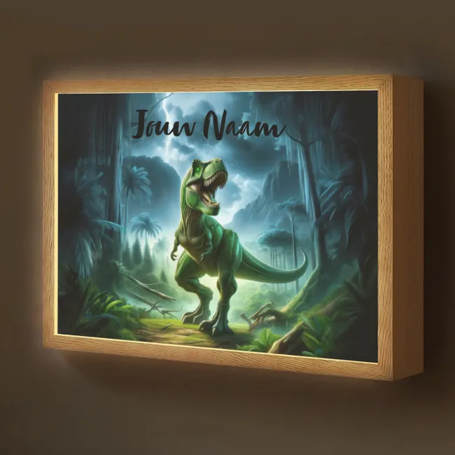 Lightbox - Wandlamp kinderkamer met naam - Dino - Jongens - Groen - Blauw - T-Rex