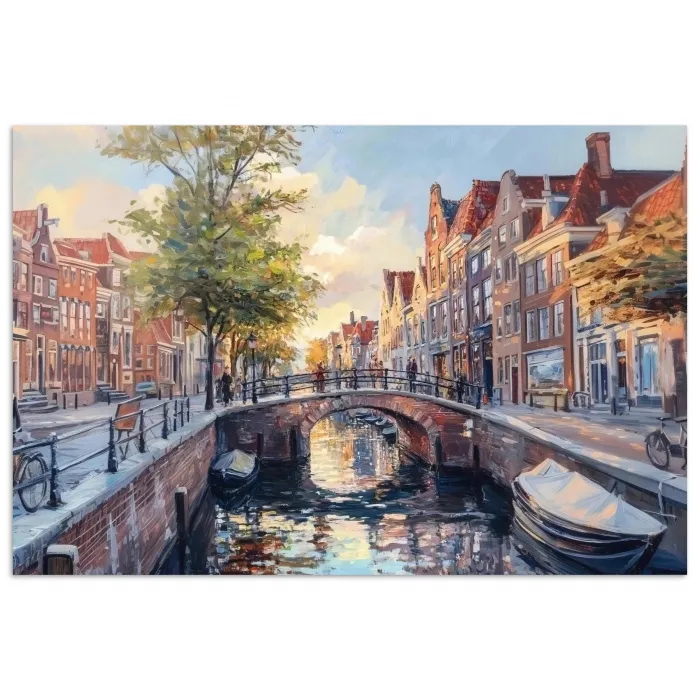 Brug - Stad - Huizen - Boot poster papier klein -3d