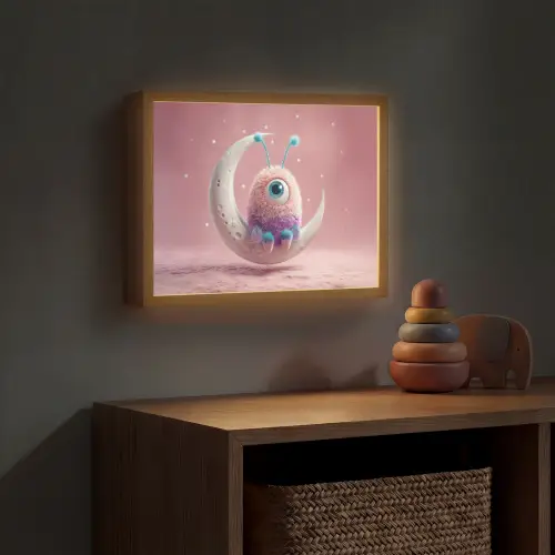 Maan - Monster - Roze Light Box met batterij (Wandlamp kind) middel -sfeer5_kind