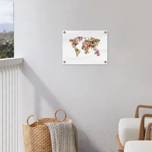 Wereldkaart - Bloemen - Felgekleurd tuinposter los doek klein -sfeer8