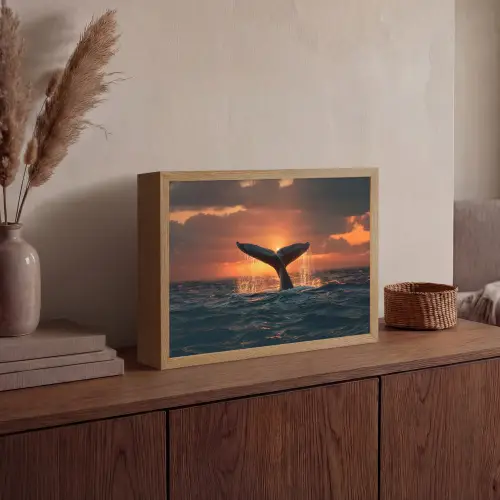 Walvis staart - Water - Zonsondergang Light Box met batterij (Wandlamp) middel -sfeer2