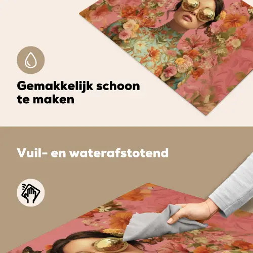 Vrouw - Bril - Roze - Bloemen Inductie beschemer met haakjes klein -ky-schoon-nl