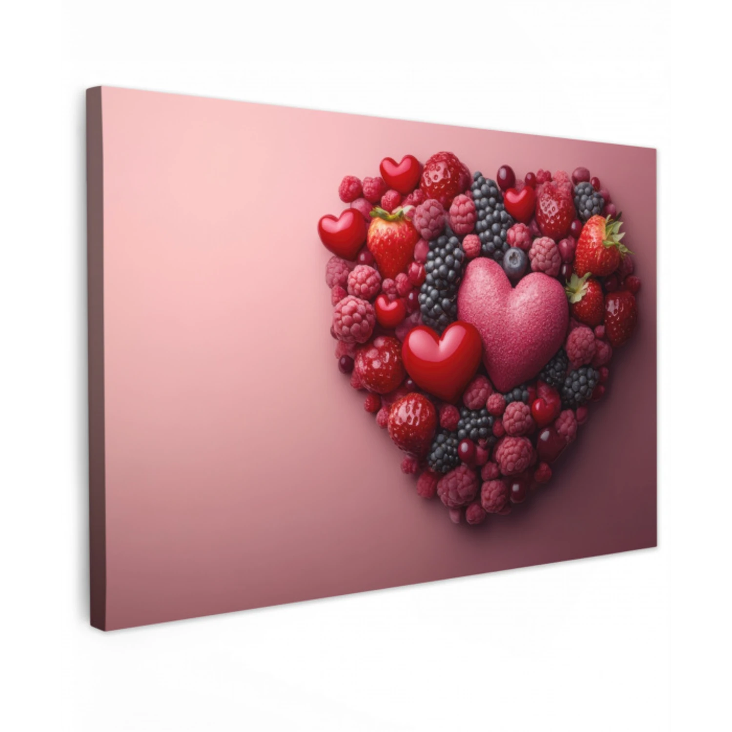 Fruit - Hartjes - Aardbeien - Frambozen - Bosbessen canvas 2cm klein -z3d