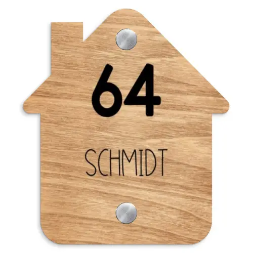 Licht hout - Modern Naambord Huisje klein -3d