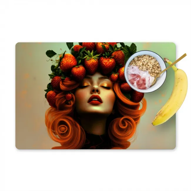 Vrouw - Aardbeien - Kroon Placemat vinyl groot -zzzproduct_Kitchenyeah-website
