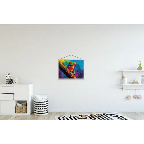 Kikker - Felgekleurd - Tak - Regenboog textielposter latten blank klein -kinderkamer