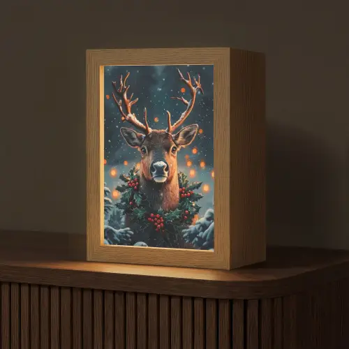 Hert - Kerst - Winter - Sneeuw - Kerstkrans Light Box met kabel (Tafellamp) klein -z3d_website
