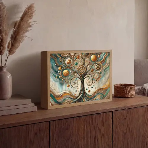 Levensboom - Boom - Abstract - Modern Light Box met batterij (Wandlamp) middel -sfeer2