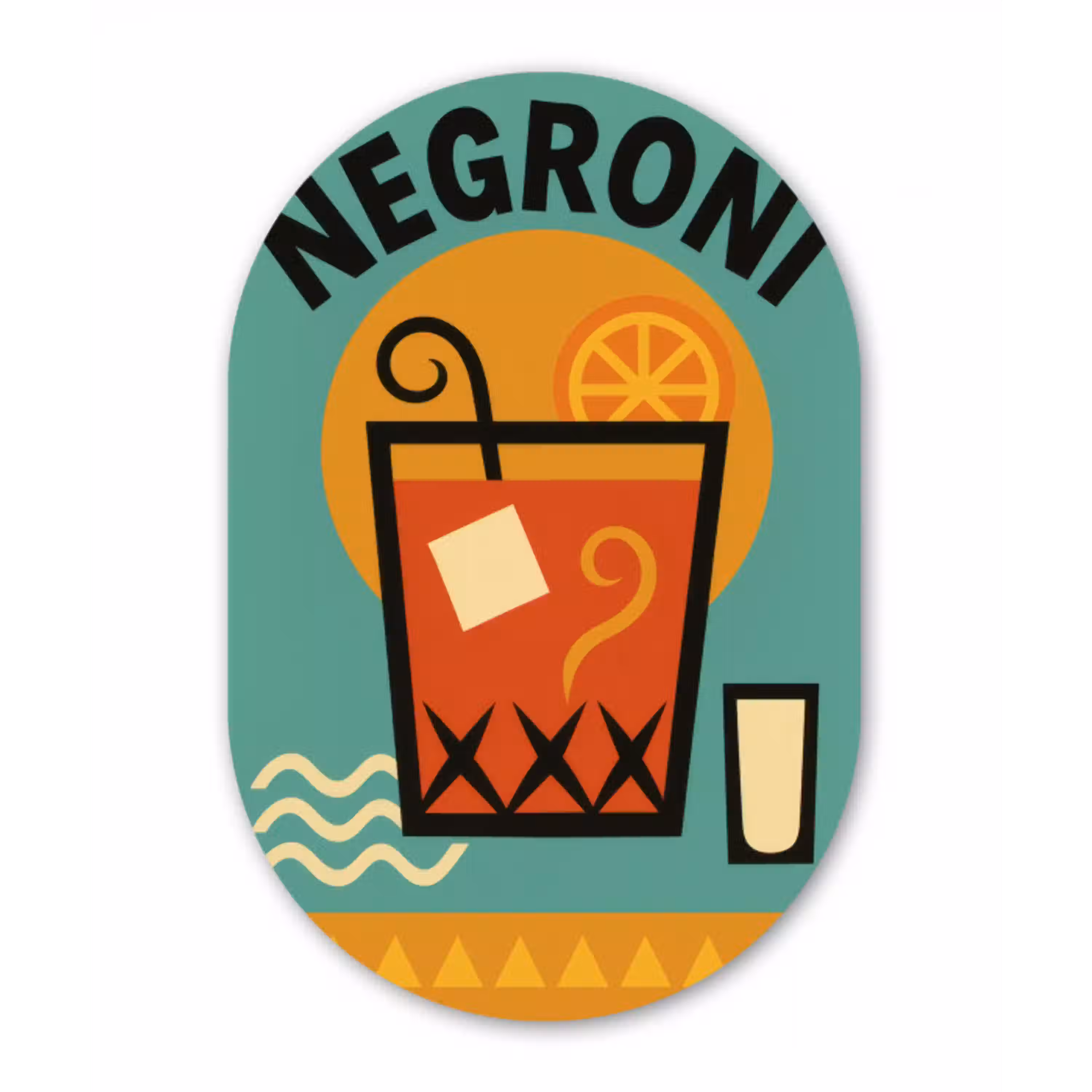 Cocktail - Negroni - Art - Sinaasappel Wandcirkel Ovaal Glas middel -3d
