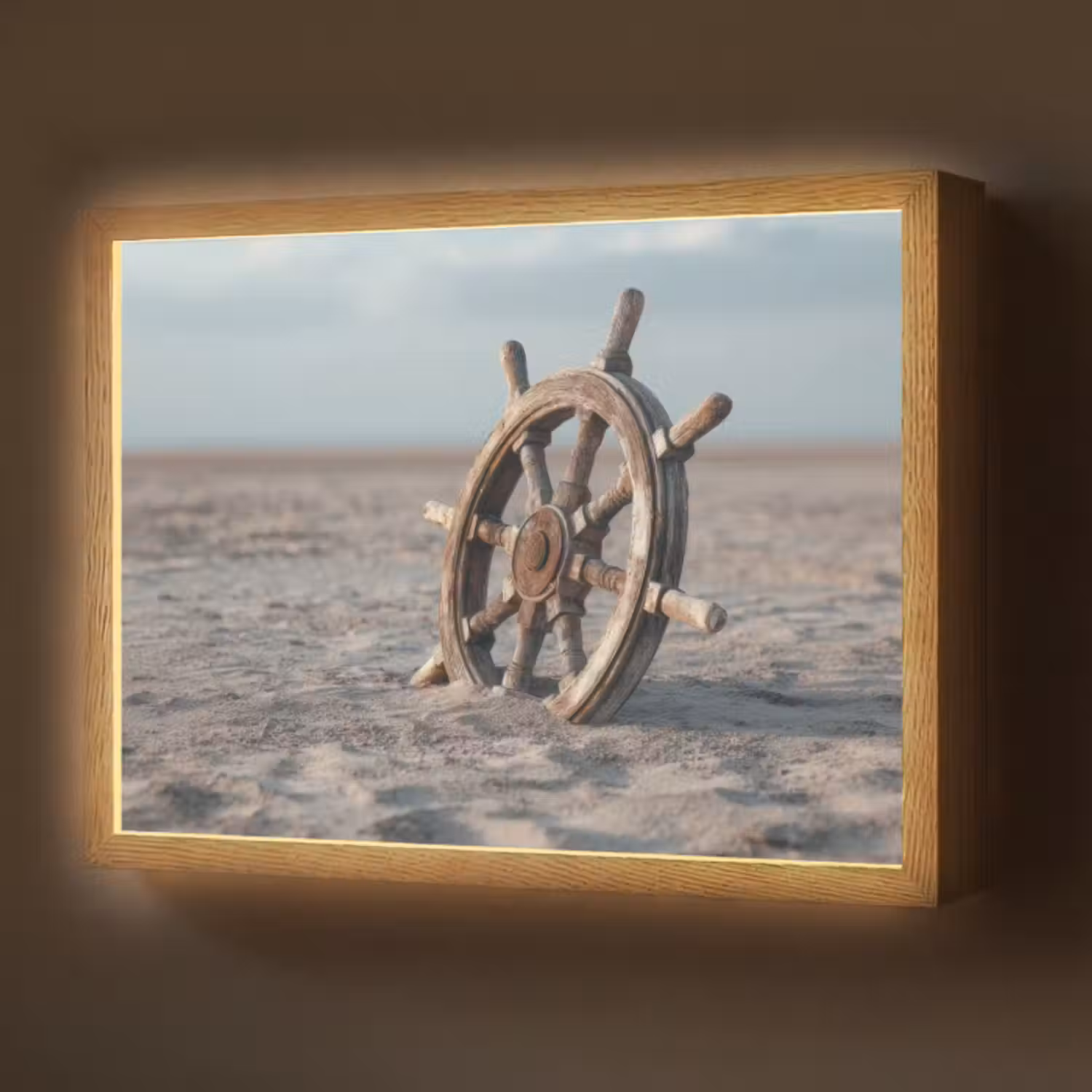 Lightbox - Wandlamp - Scheepsstuur - Hout - Bruin - Zand