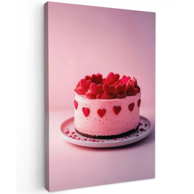 Taart - Hart - Roze Tuinposter op houten frame 2 cm dik klein -3d