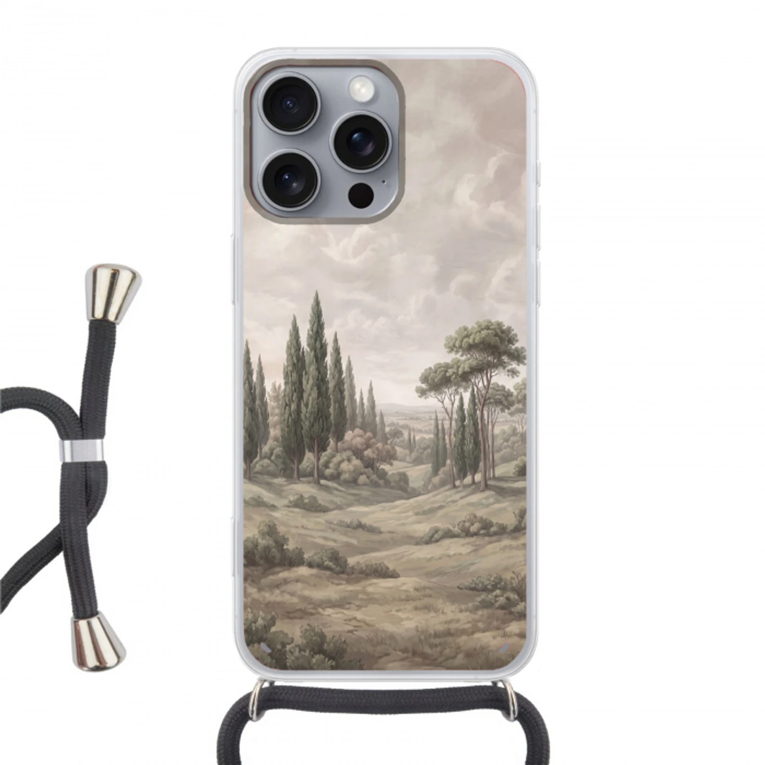 Vallei - Bos - Natuur - Groen Hoesje iPhone 16 Pro Max met koord klein -3d