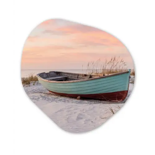 Rustiek - Roeiboot - Zandstrand Wandcirkel Organisch Aluminium middel -3d