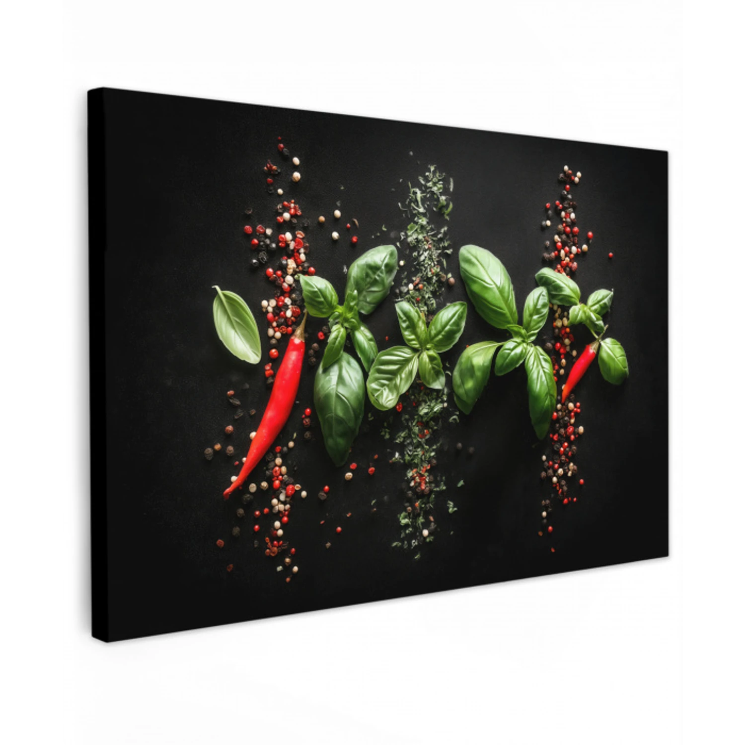 Chilipepers - Basilicum - Blaadjes - Rood Tuinposter op houten frame 2 cm dik klein -3d