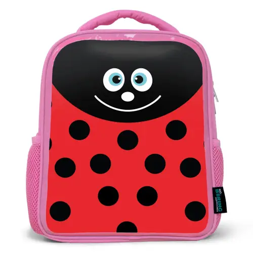 Dierenportret - Lieveheersbeestje - rood Kinderrugzak - Roze middel -3d