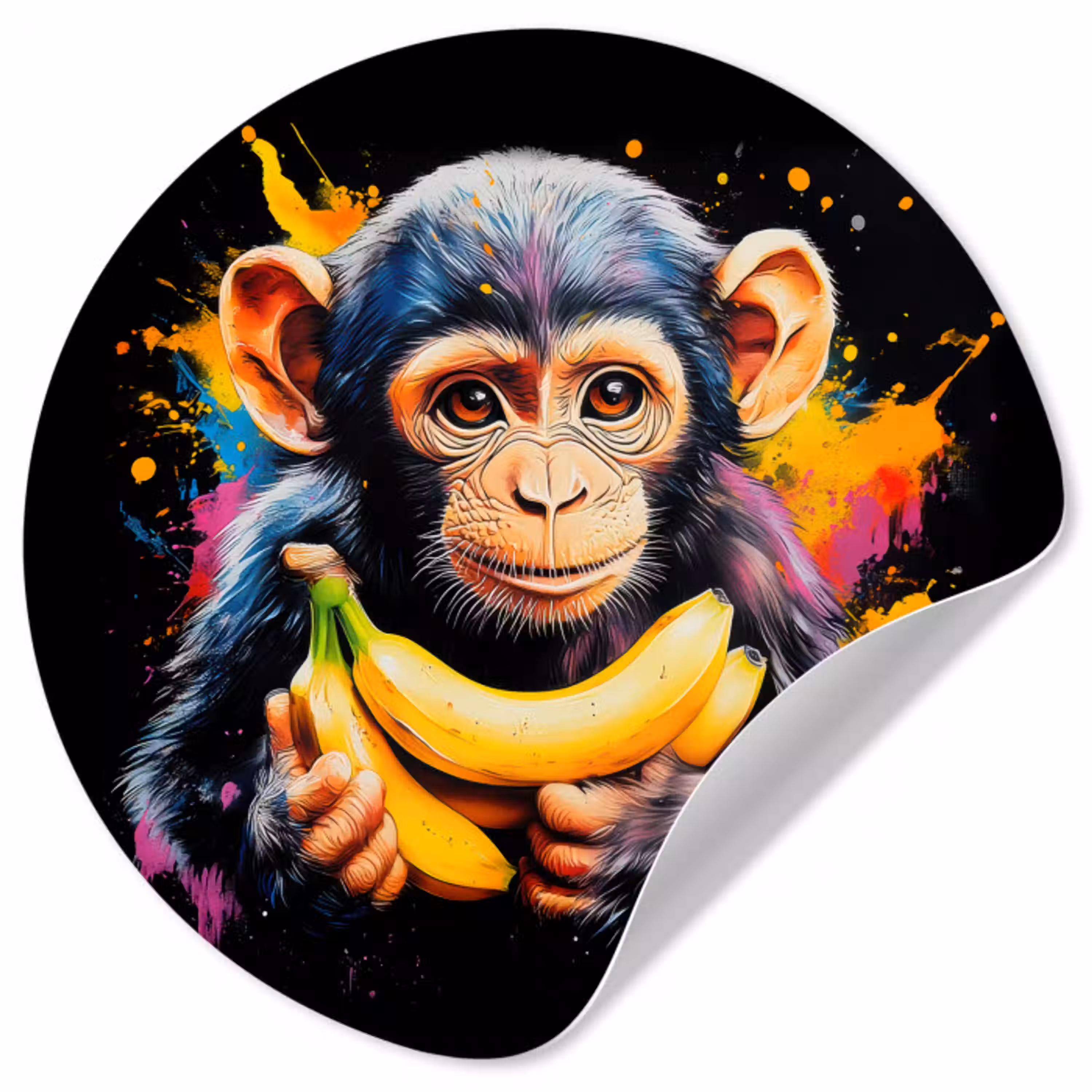 Aap - Graffiti - Kleurrijk - Bananen - Modern Wandcirkel behangsticker klein -3d