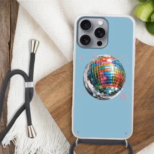 Discobal - Glinsterende sterren - Regenboog Hoesje iPhone 16 Pro Max met koord klein -sfeer4