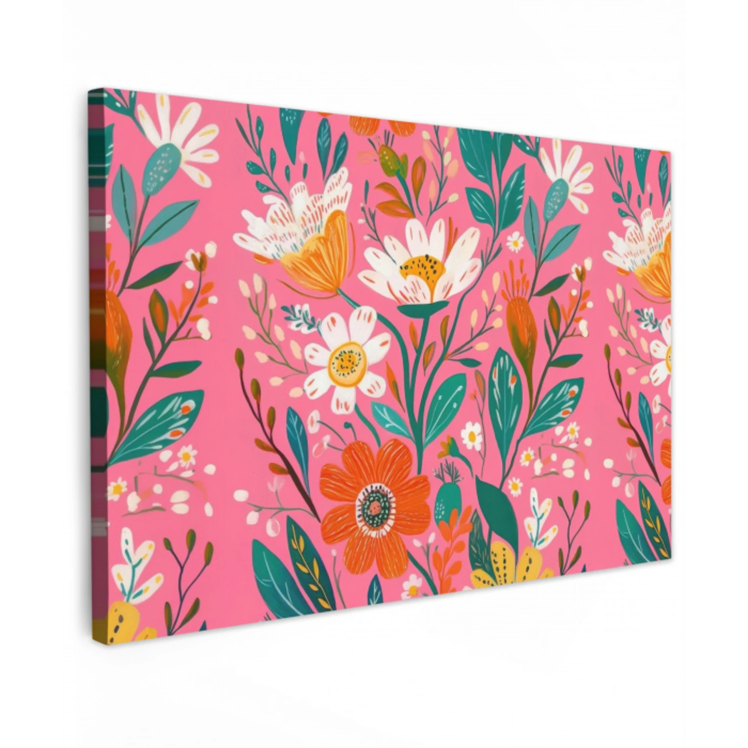 Roze - Bloemen - Wit - Oranje canvas 2cm klein -z3d