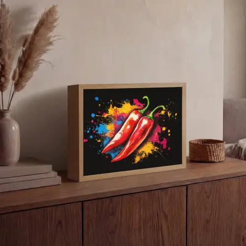 Peper - Graffiti - Verf - Abstract - Modern - Kleurrijk Light Box met batterij (Wandlamp) middel -sfeer2