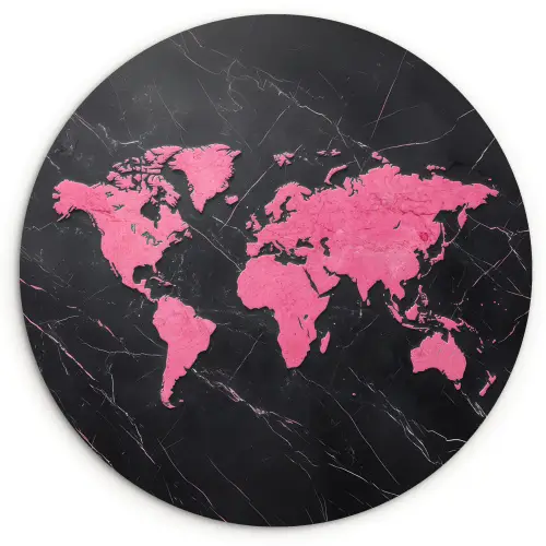 Wereldkaart - Roze - Marmer Wandcirkel plexiglas klein -3d