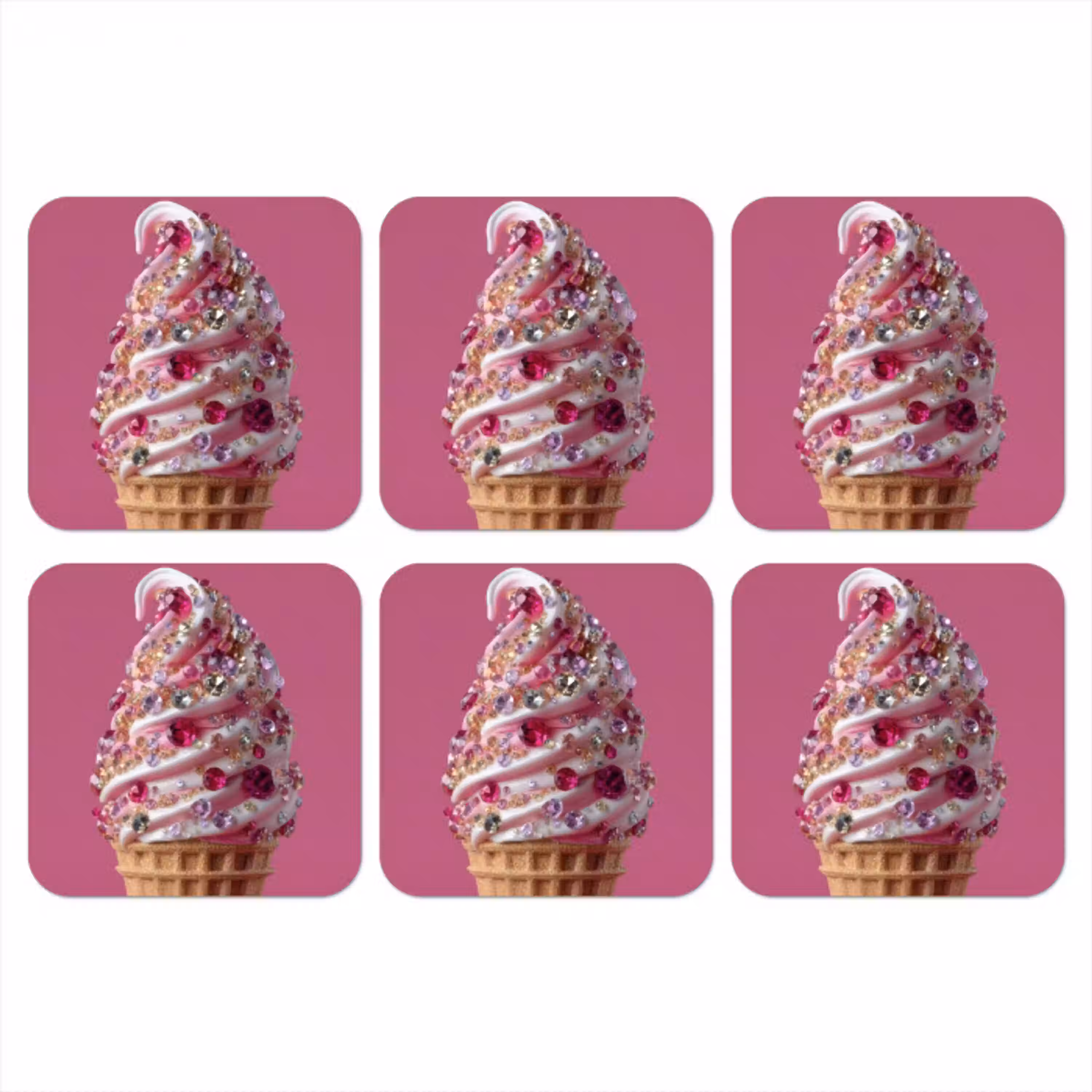 Softijs - Edelstenen - Roze - Hoorntje onderzetter kurk middel -3d