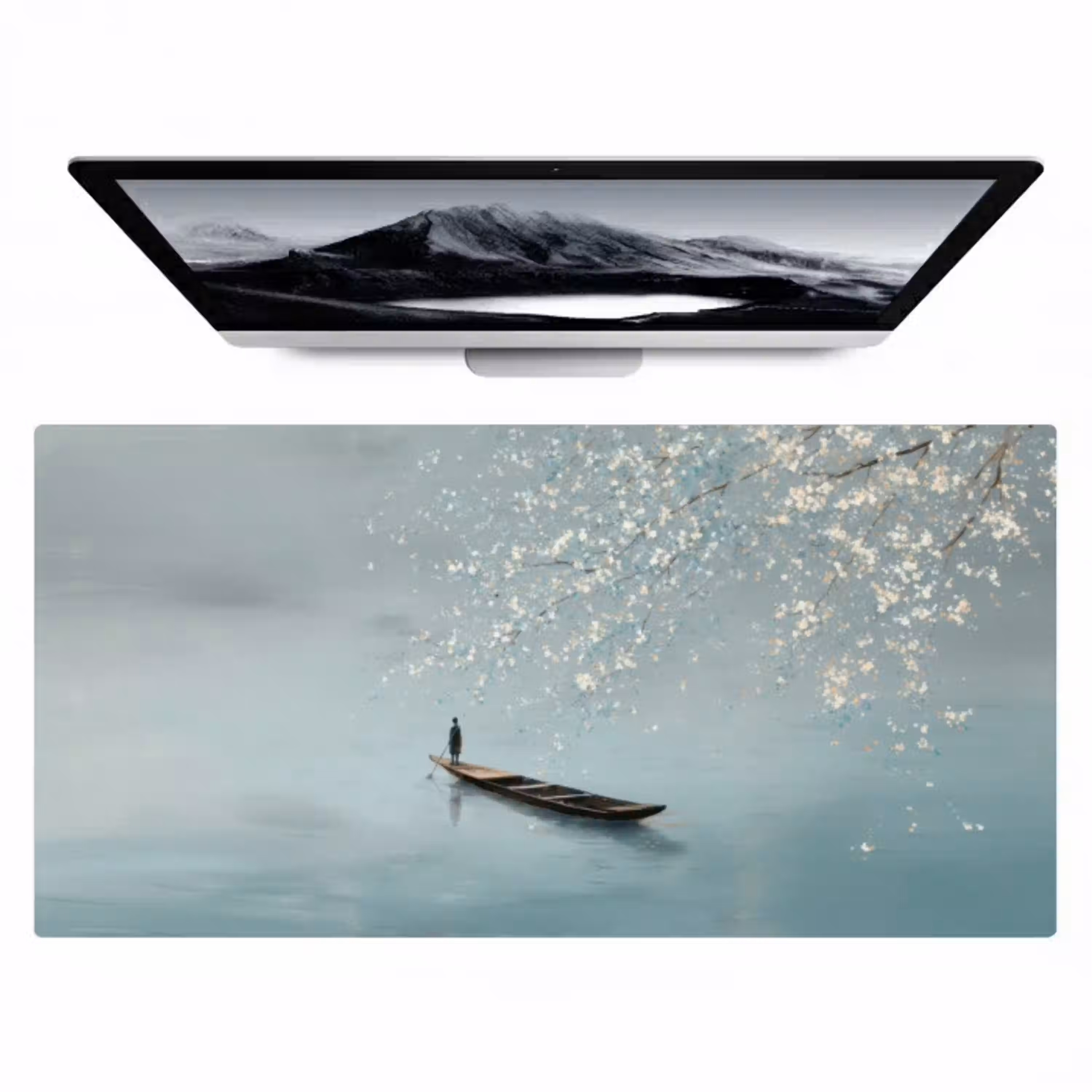 Bloesems - Minimalistisch - Wateroppervlak - Boot Muismat XXL klein -zzz3d