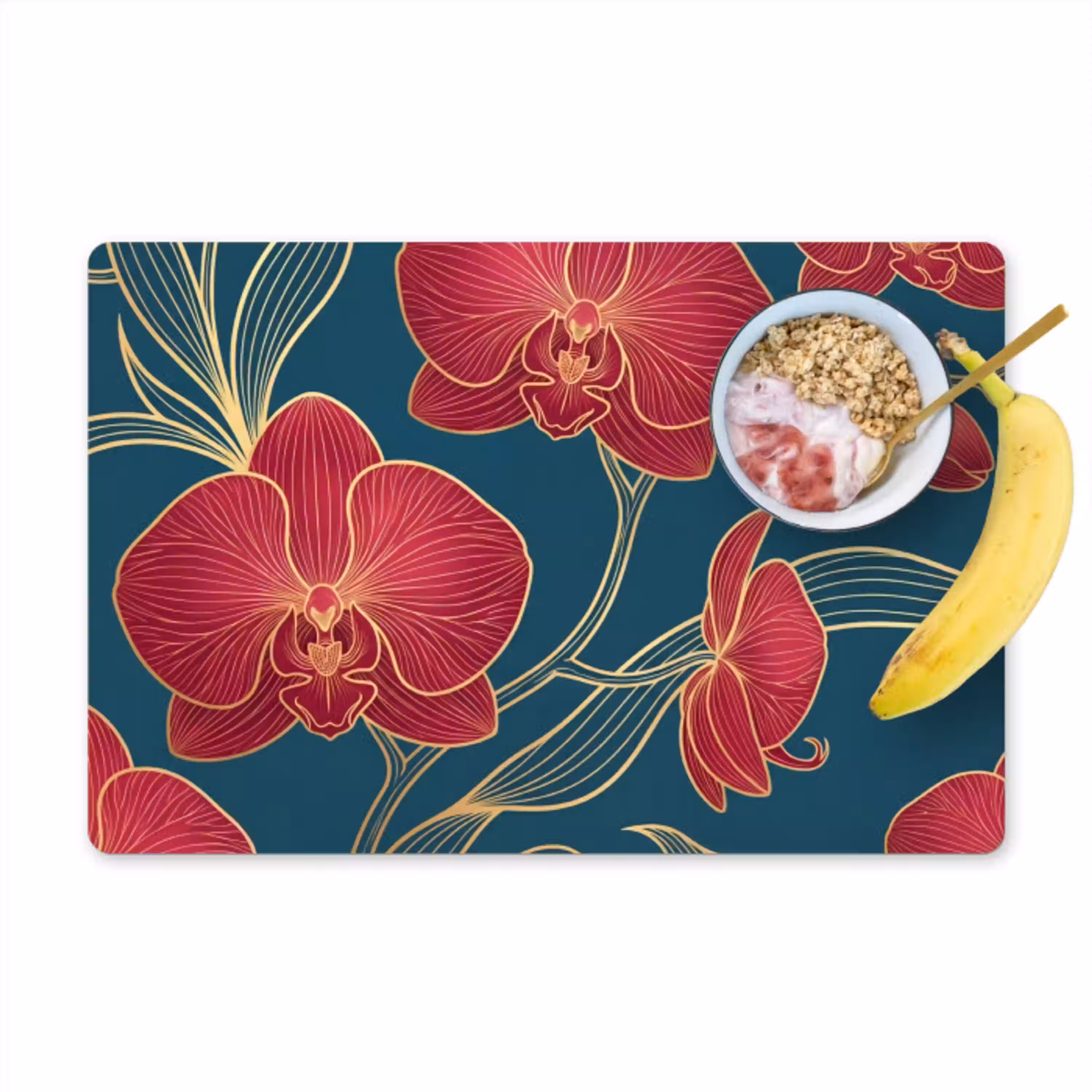 Bloemen - Rood - Goud Placemat vinyl groot -zzzproduct_Kitchenyeah-website