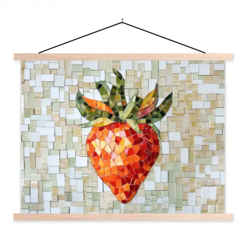 Aardbei - Rood - Mozaïek - Fruit textielposter latten blank klein -3d