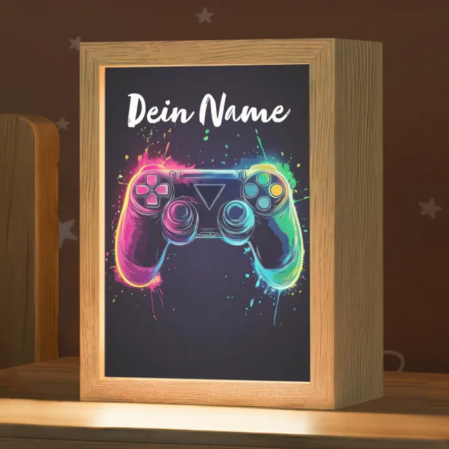 Nachtlicht Kinder mit Namen - Neon - Controller - Farbspritzer - Spiel