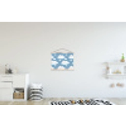 Kitten - Wolken - Blauw textielposter latten blank klein 122 -kinderkamer
