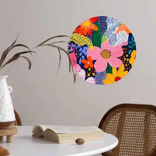 Kleurrijk - Bloemen - Abstract - Stippen Wandcirkel behangsticker klein -sfeer3