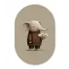 Olifant - Witte bloemen - Kindvriendelijk Wandcirkel Ovaal Forex klein -3d