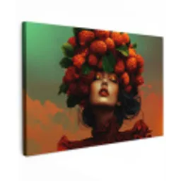 Vrouw - Frambozen - Bladeren Tuinposter op houten frame 2 cm dik klein -3d